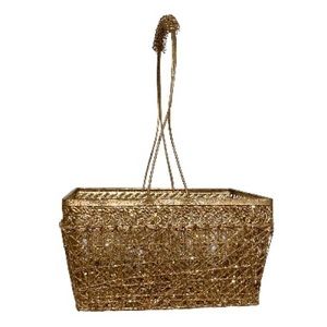 GOLD TONE Sparkly Glitter Wire Rectangle Basket with Handle 12 x 7.5 x6.5 inches